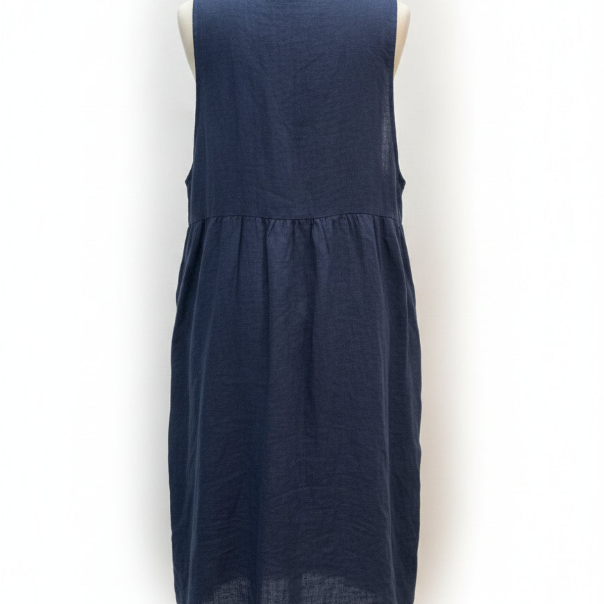 Pyre & Smith · Flax linen dress with pockets · Medium · Navy