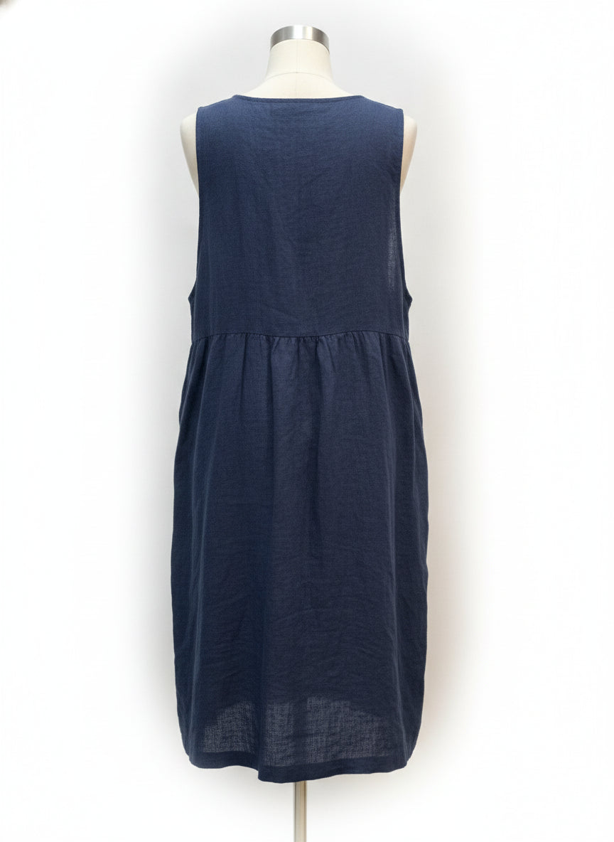 Pyre & Smith · Flax linen dress with pockets · Medium · Navy