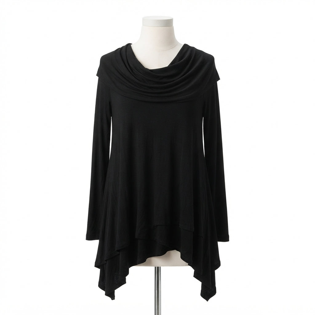 Kensie · Tunic Cowl Neck Top · Large · Black
