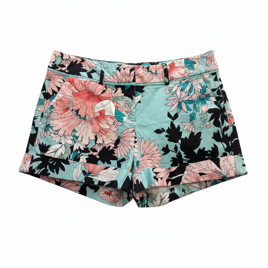 7thAve · Shorts · 6 · Aqua Black Floral