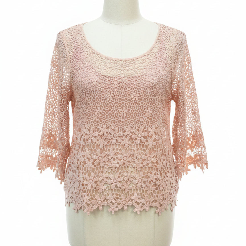 Anthropologie · Floral Crochet Top Over Shell · Medium · Blush