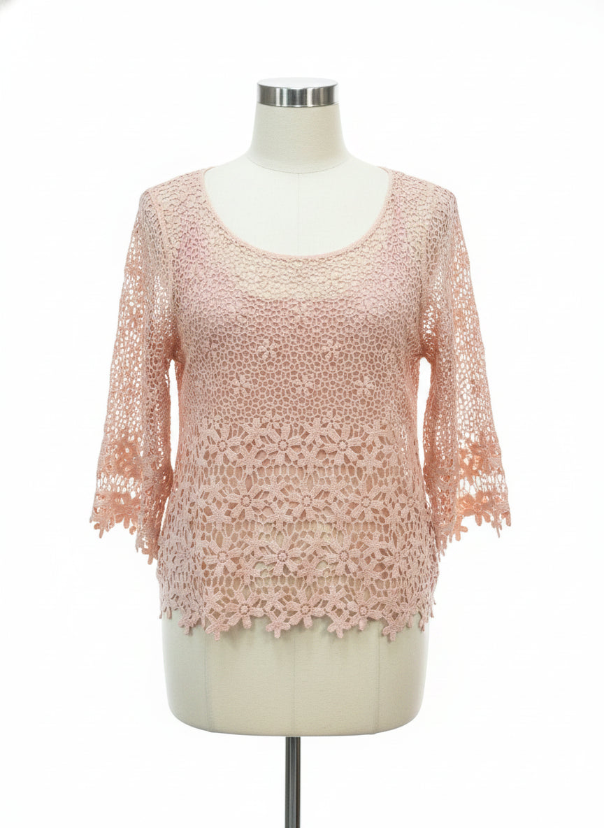 Anthropologie · Floral Crochet Top Over Shell · Medium · Blush