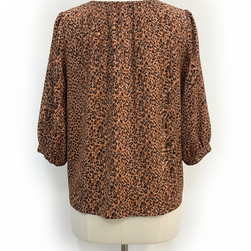 Pomander · Balloon Sleeve Fashion Top · Medium · Brown Cheetah Print