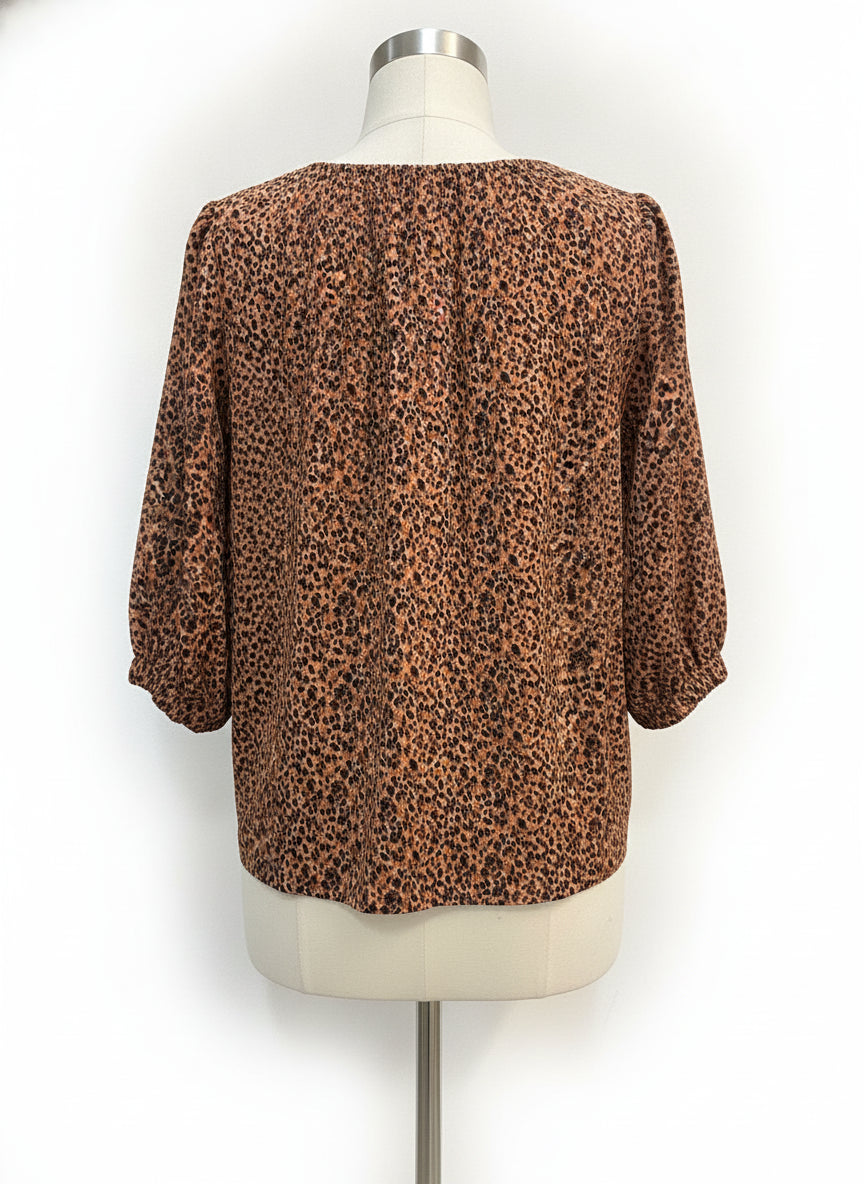 Pomander · Balloon Sleeve Fashion Top · Medium · Brown Cheetah Print