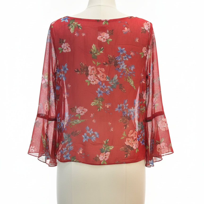 CAbi · Devoted blouse Bell Sleeve Top · Small · Rust Floral Print