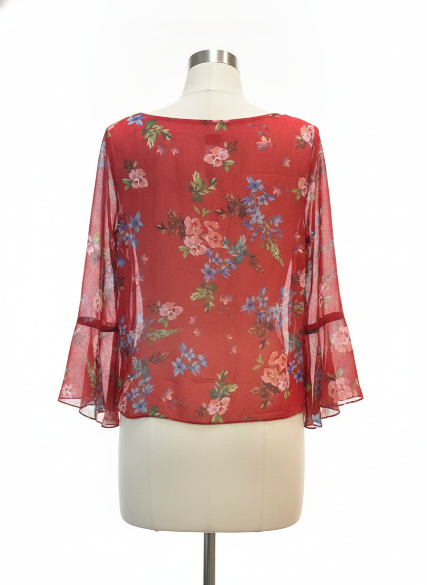 CAbi · Devoted blouse Bell Sleeve Top · Small · Rust Floral Print