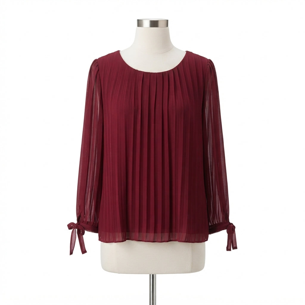 Dressbarn · 3/4 Sleeve Pleated Detail Blouse · XLarge · Burgundy