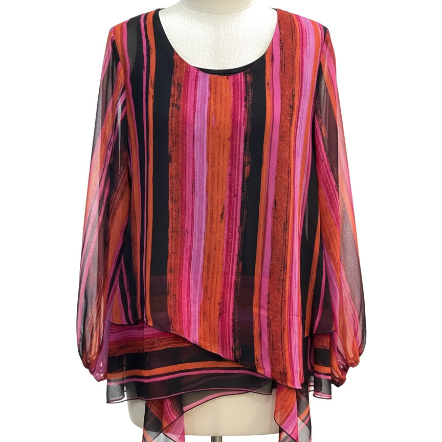 Susan Graver · Blouse · Large · BlackPink Striped