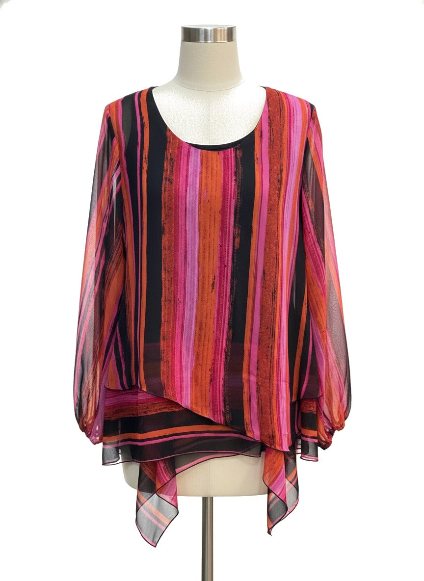 Susan Graver · Blouse · Large · BlackPink Striped