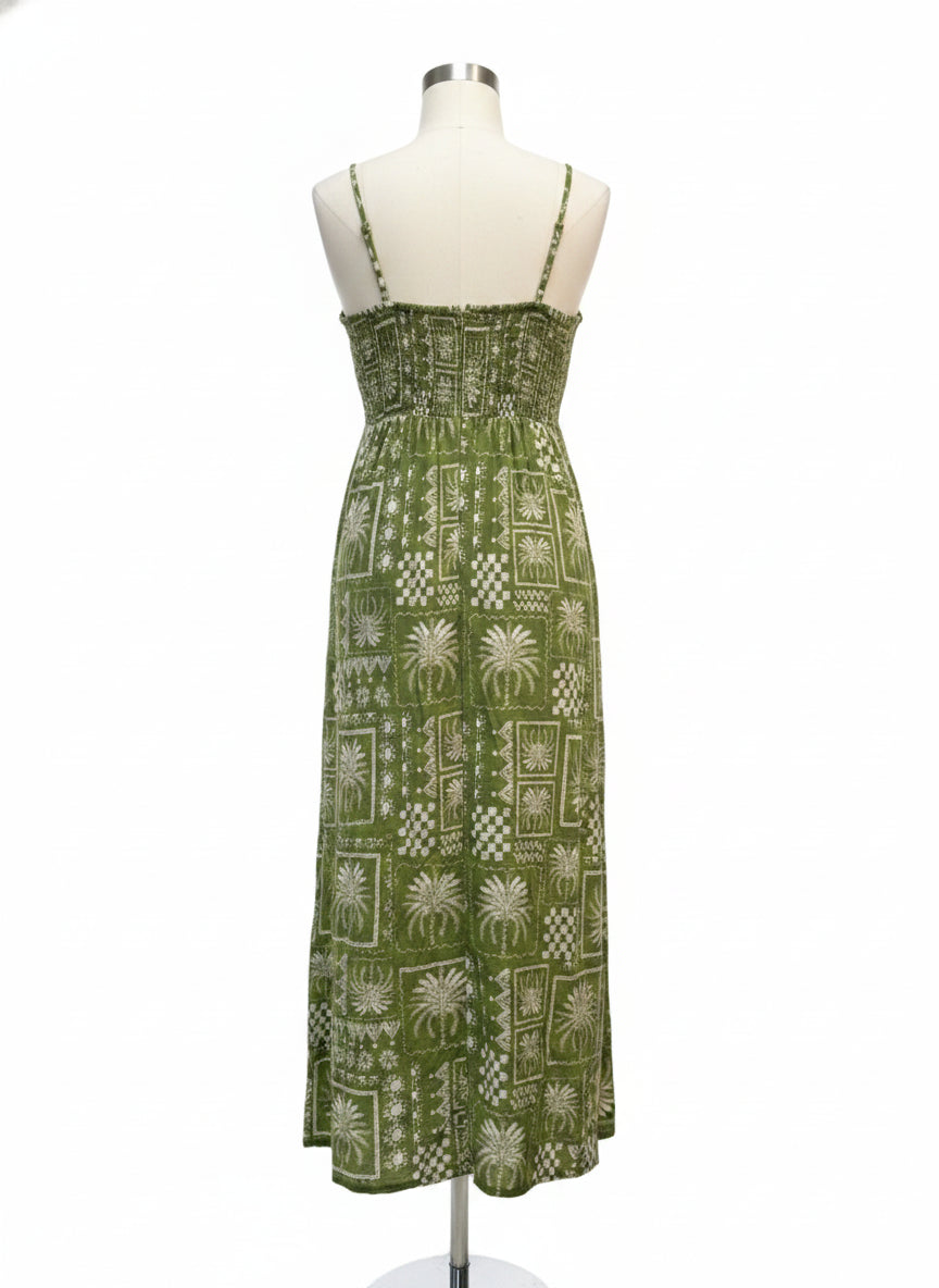 Rachel Zoe · Palm Tree Print Maxi Dress · Small · Avocado