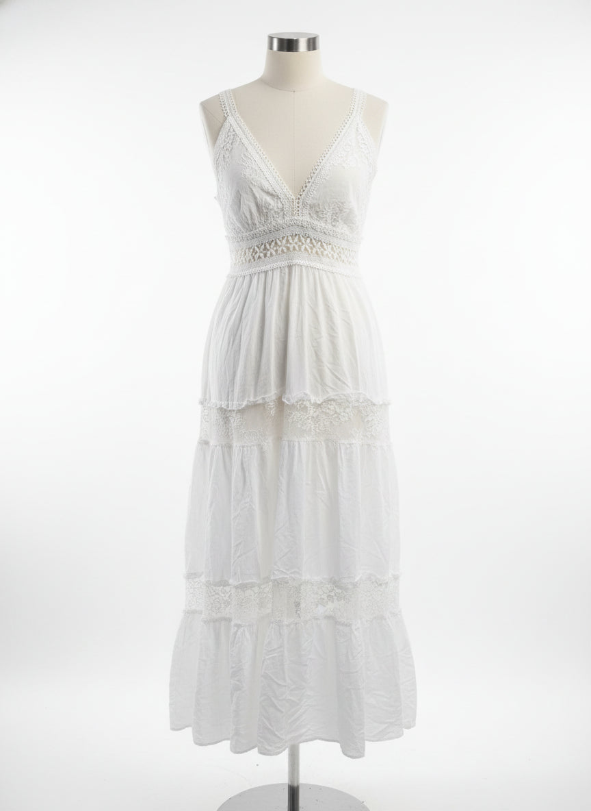 Consignment · White Lace Overlay Maxi Dress · Small · White · SMALL · White