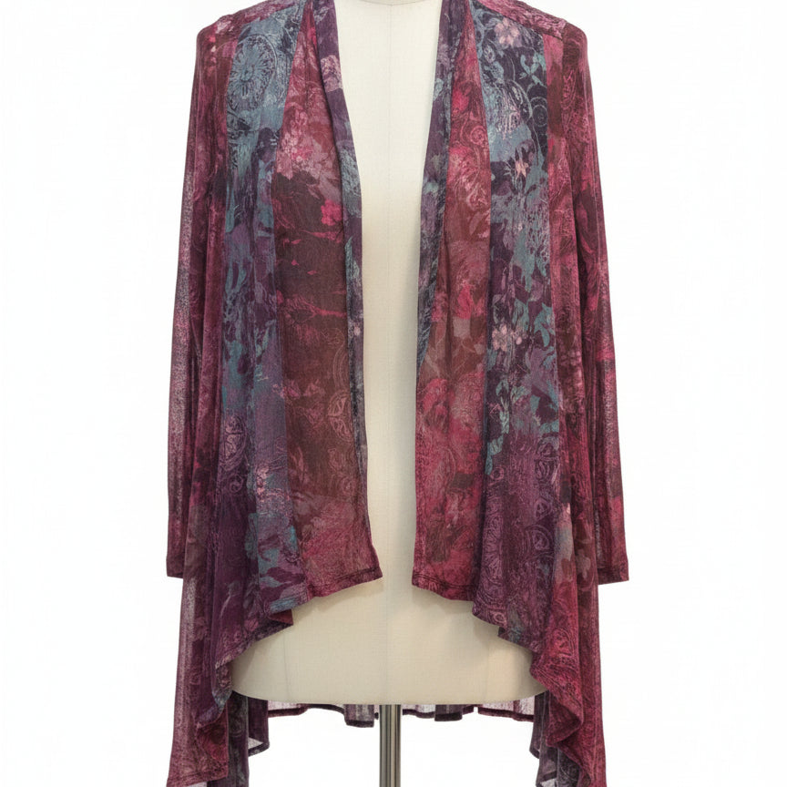 SoftSurroundings · Open Drape Cardigan · Small · BurgRose