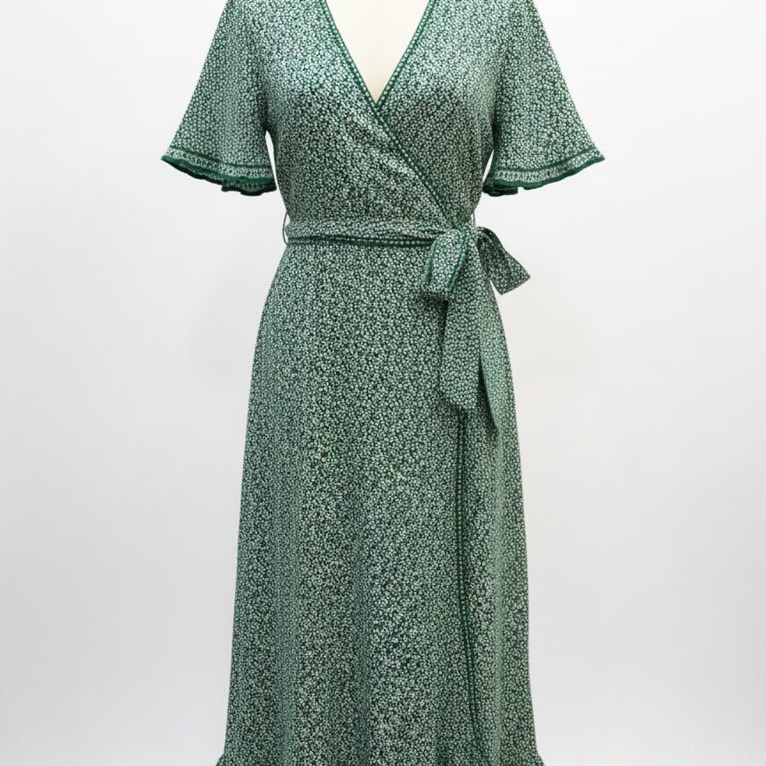Max Studio · Faux Wrap Belted Dress · 2X · GreenCream Floral