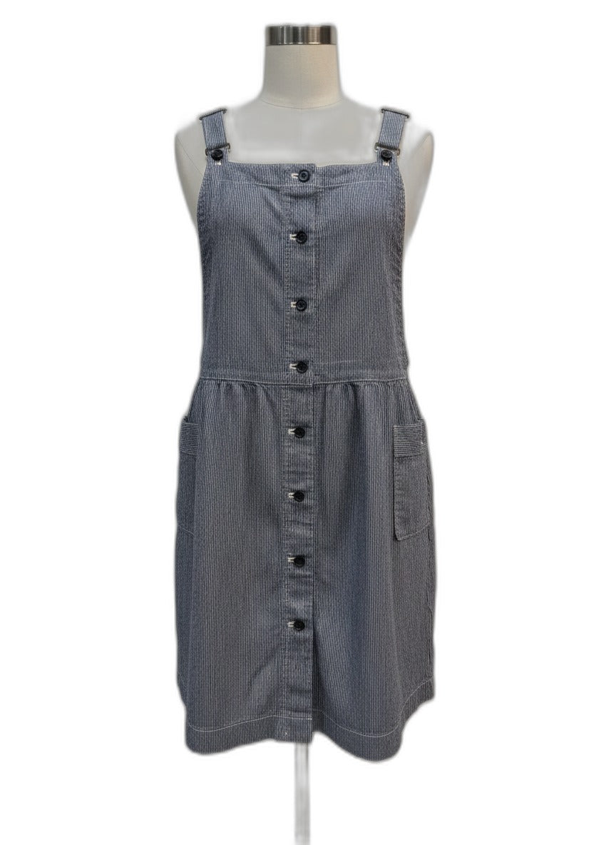style + comfort travail · striped overall dress · Small · Blue and White Striped