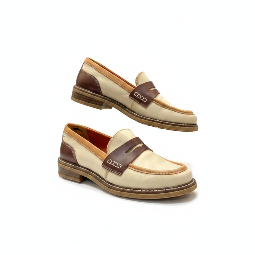 Pikolinos · Aldaya penny loafers · 7.5 · Cream/Brown