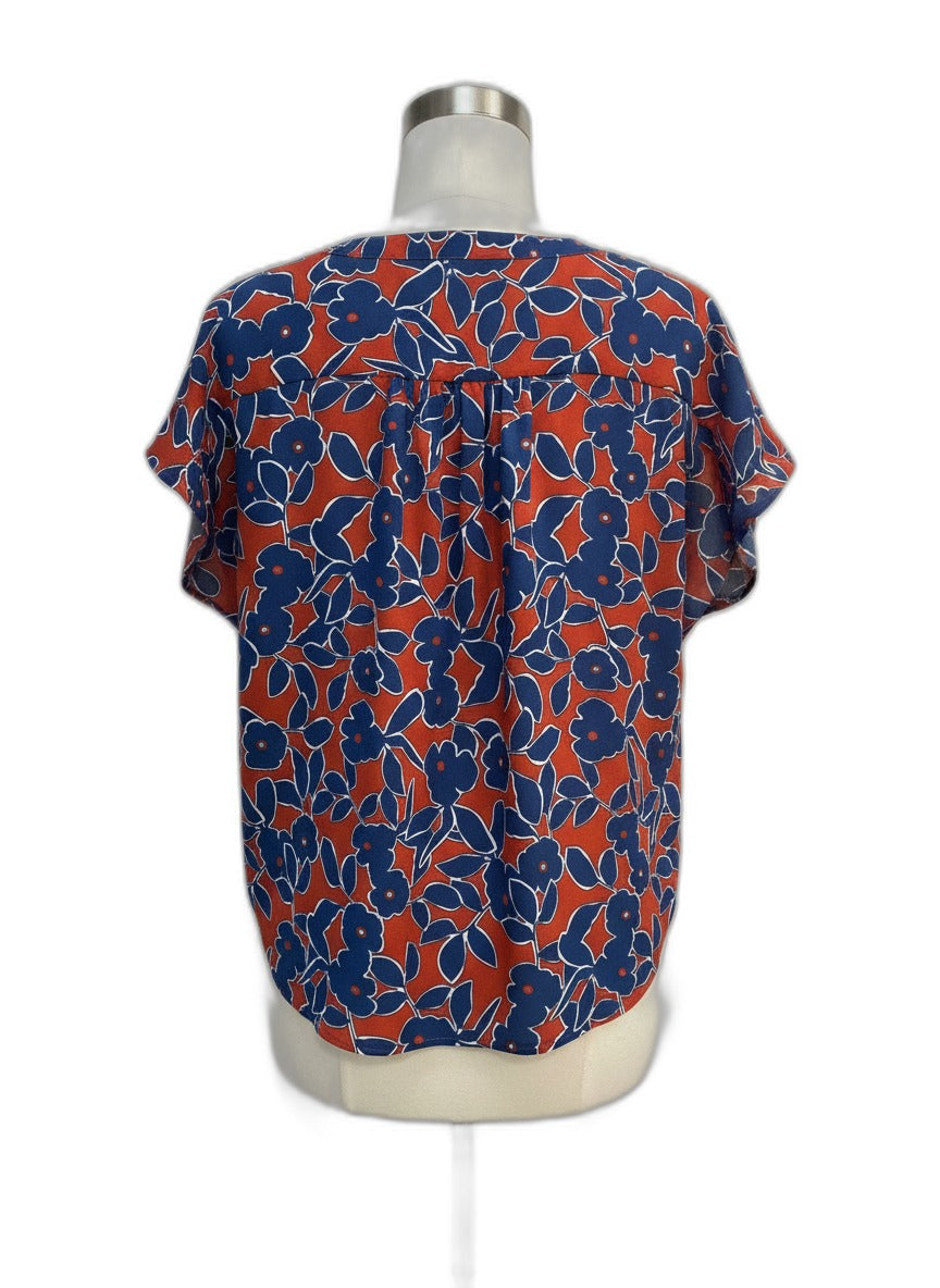 Banana Republic · Cap Sleeve Top RustNavy Floral Print · Medium · Rust/Navy Floral