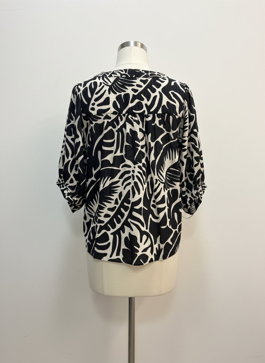 Rose&Olive · Balloon Sleeve Front Tie Detail · Small · BlackCream
