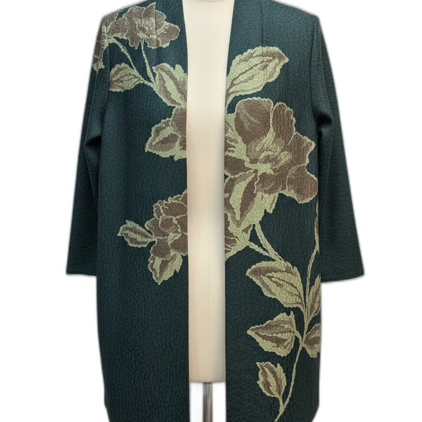Chico's · Open Drape Cardigan · Medium · Dark Teal Floral