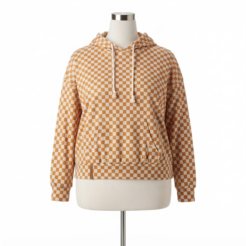 AMPERSAND · Checkered Hoodie · L/XL · Brown and White