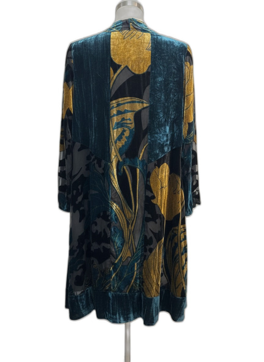 Chico's · Open Drape Velvet Burnout Cardigan · Medium · Dark Teal