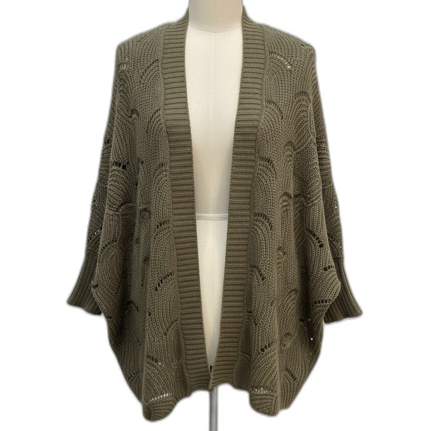 Hem&Thread · Open Drape Cardigan Picot Knit · OS · Olive