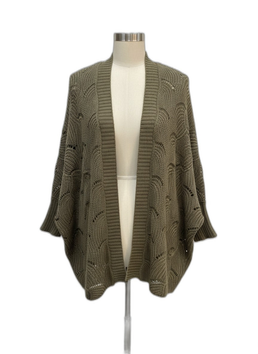 Hem&Thread · Open Drape Cardigan Picot Knit · OS · Olive