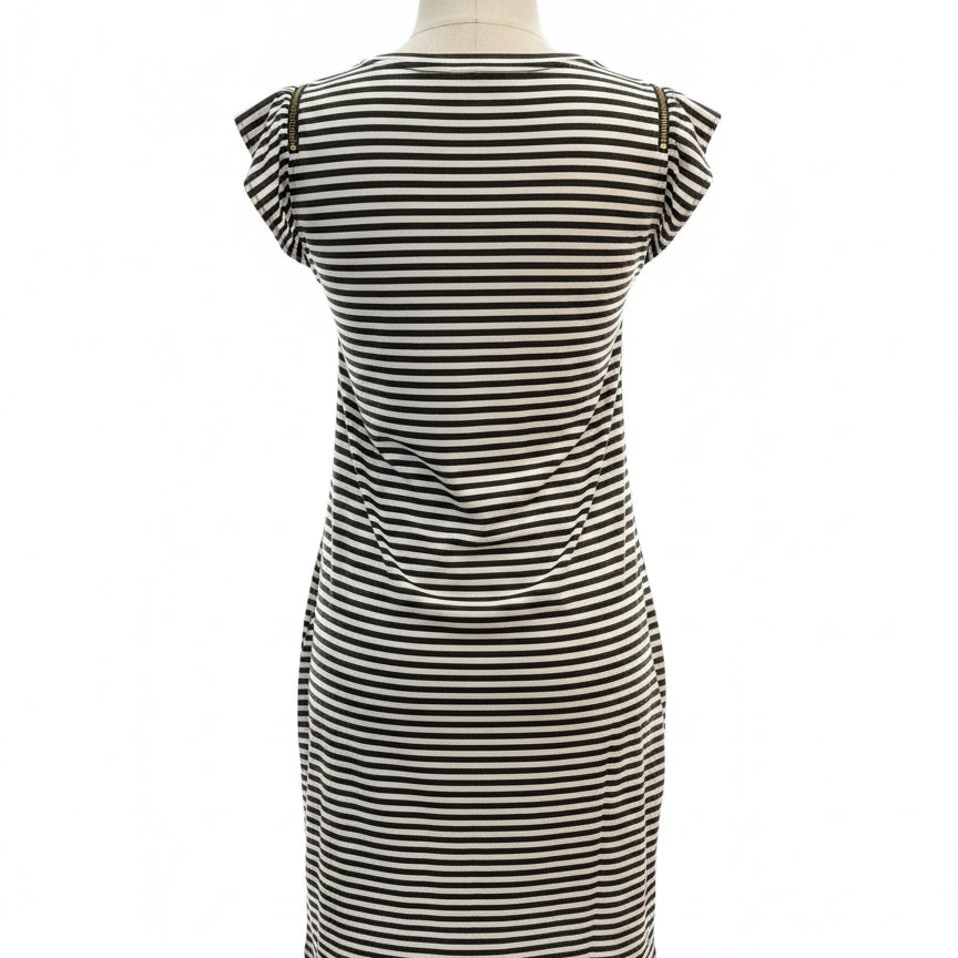 Michael Kors · Striped Sleeveless Dress with Zipper Sleeve Detail · XLarge · OliveWhite