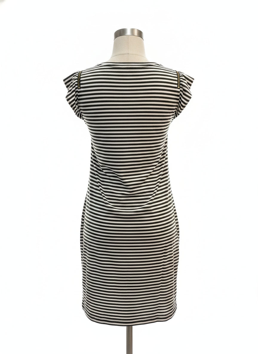 Michael Kors · Striped Sleeveless Dress with Zipper Sleeve Detail · XLarge · OliveWhite