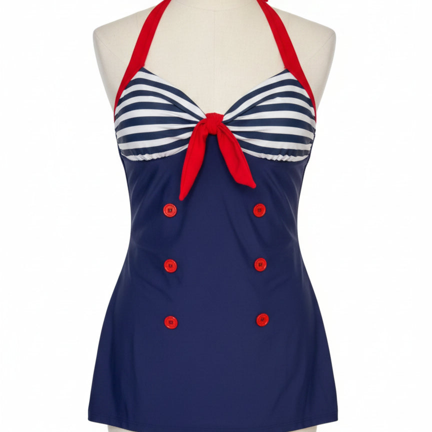 Ekouaer · sailor halter swimsuit · Small · Navy