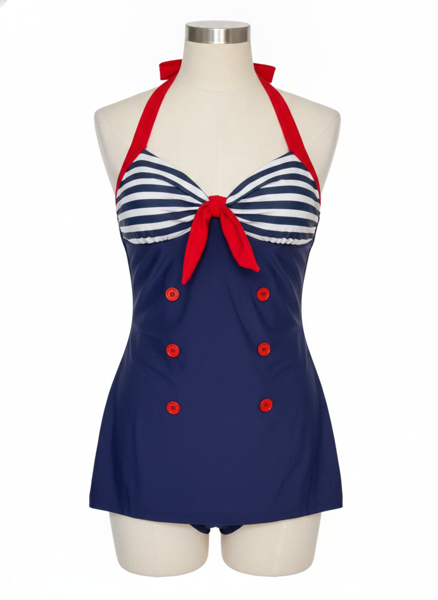 Ekouaer · sailor halter swimsuit · Small · Navy