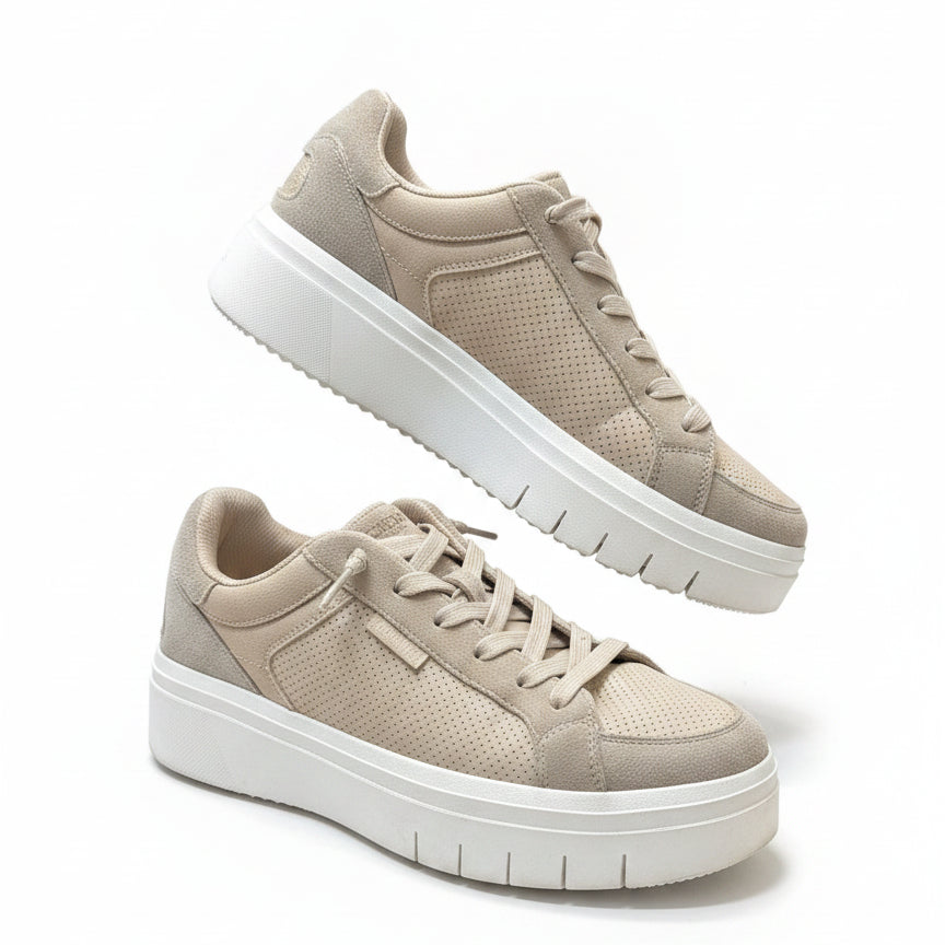 Skechers · Street Flex - Flossy Platform Sneakers · 9.5 · Taupe Suede