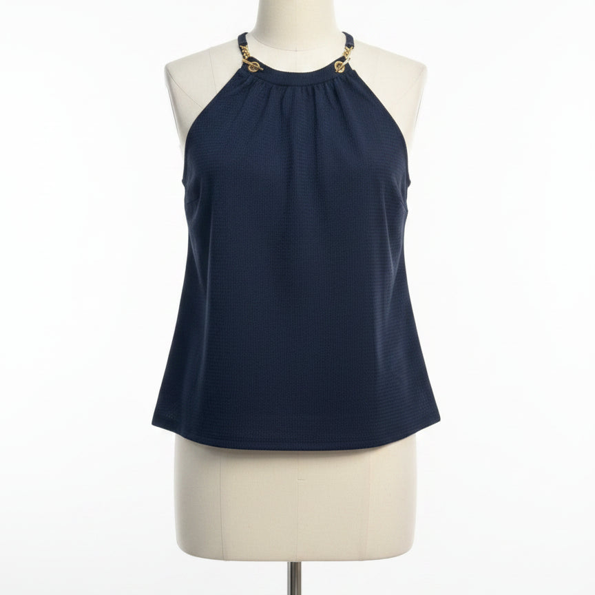 Michael Kors · Goldtone Chain Detail Sleeveless Top · Large · Navy