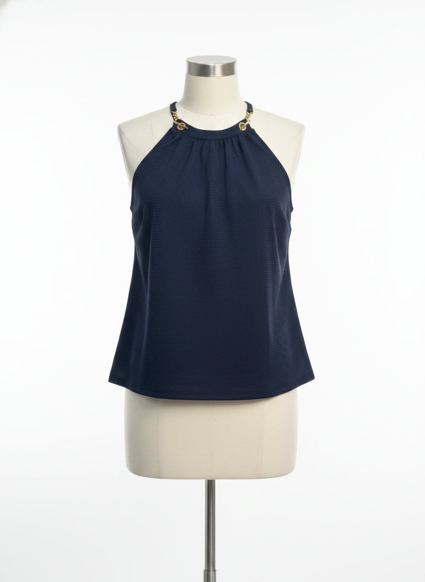 Michael Kors · Goldtone Chain Detail Sleeveless Top · Large · Navy