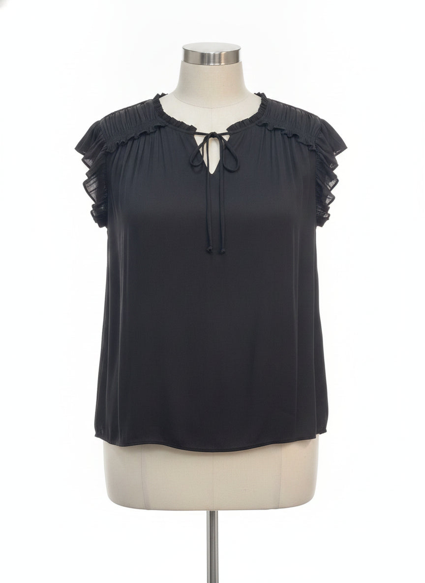 DR2 · Ruffled Sleeve Top · 1X · Black