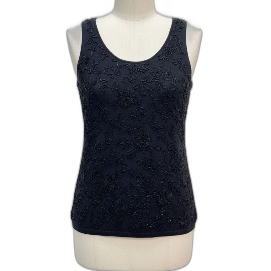 Sutton Studio · Cashmere Sl Beaded Top · Small · Black