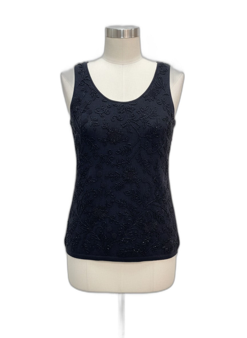 Sutton Studio · Cashmere Sl Beaded Top · Small · Black