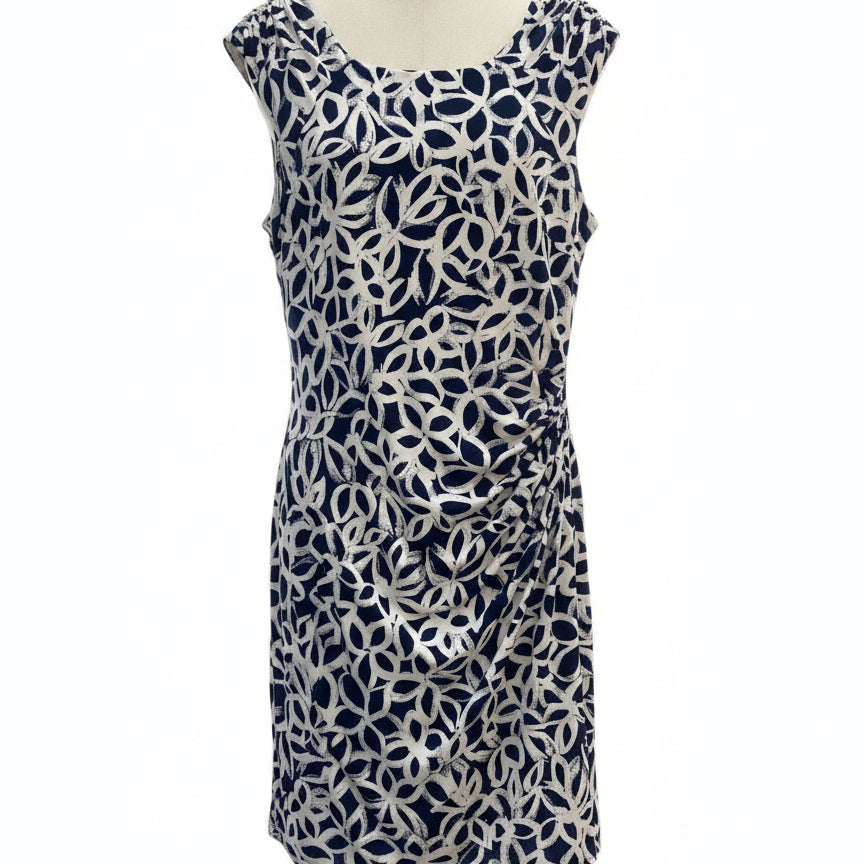 Ralph Lauren · Sleeveless Ruched Dress · 18 · Navy/White