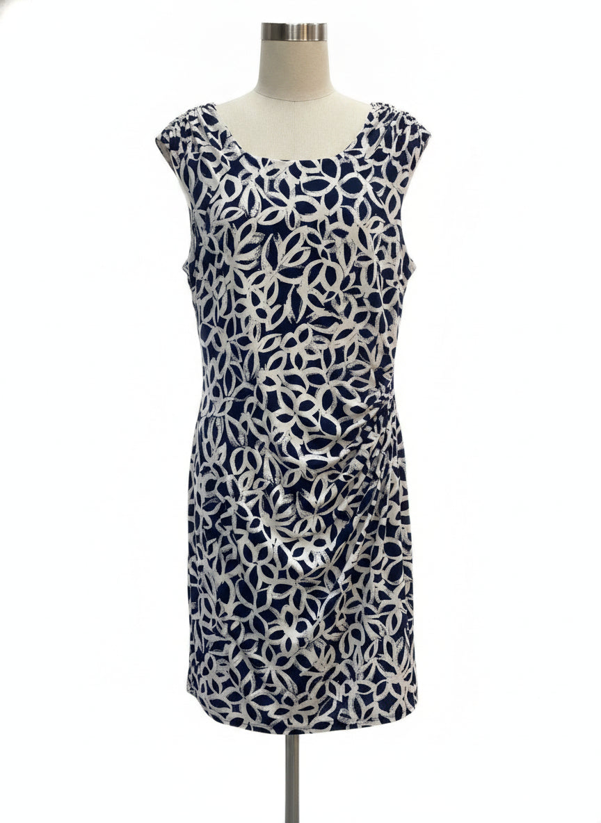 Ralph Lauren · Sleeveless Ruched Dress · 18 · Navy/White