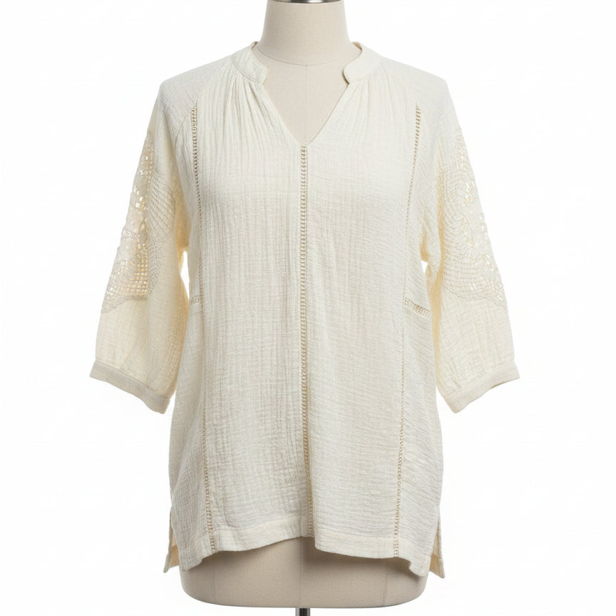 SoftSurroundings · Magnolia Gauze Tunic · Small · Cream
