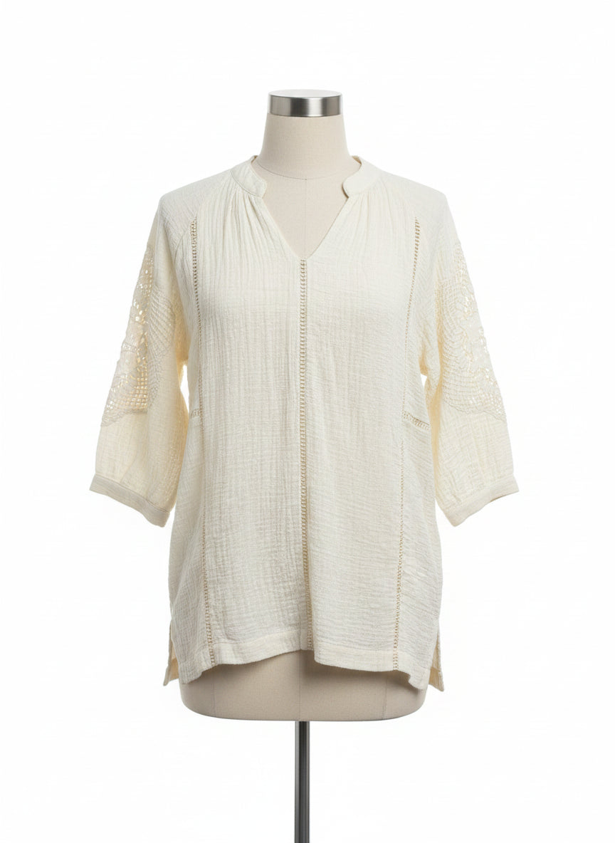 SoftSurroundings · Magnolia Gauze Tunic · Small · Cream