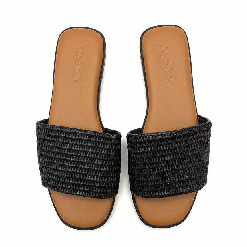 Cushionaire · Raffia One Band Sandal · 7 · BlackBrown