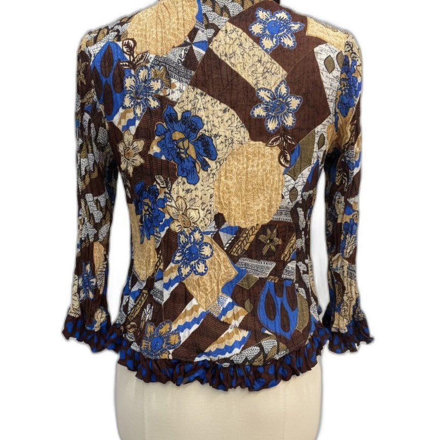 Jaipur · Crinkle Texture Floral Polka-Dot Blouse · Small · BrownBlue