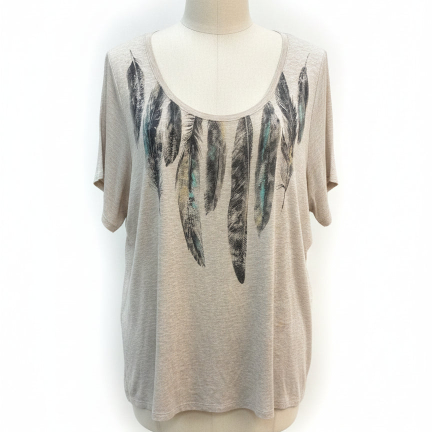 Lane Bryant · Feather Detail ShortSleeve Top · 3X/4X · OatmealMulti