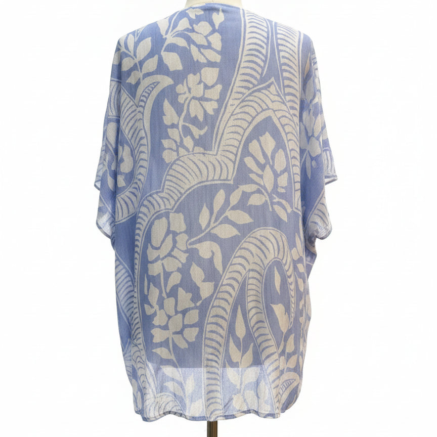Natural Reflections · Open Drape Cardigan · OS · Blue/White Floral