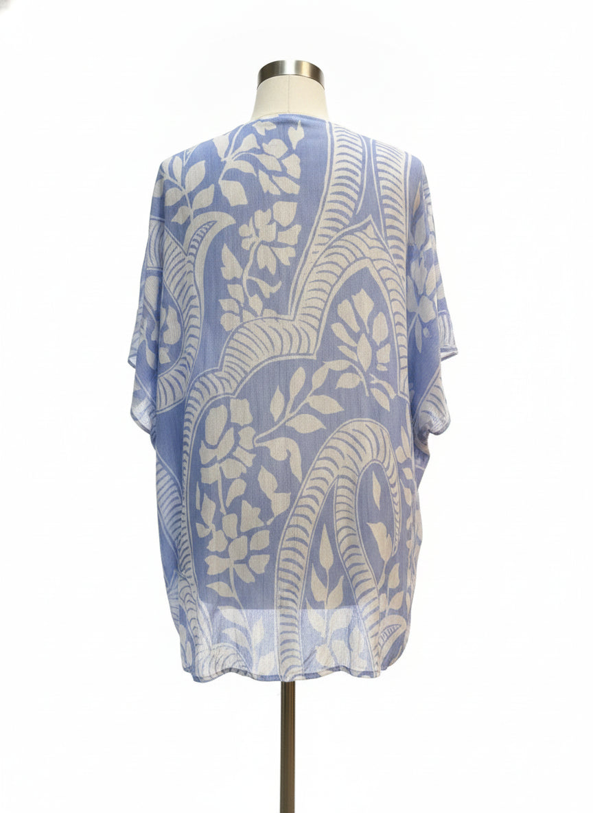 Natural Reflections · Open Drape Cardigan · OS · Blue/White Floral