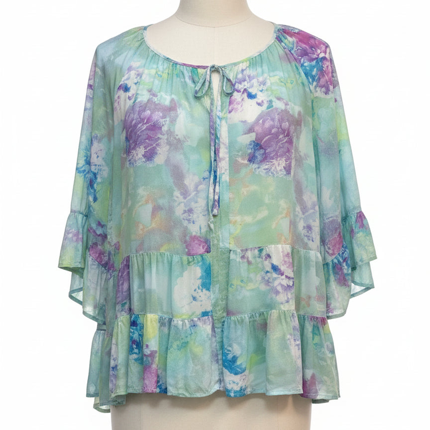Cupio · 3/4 Sleeve Abstract Floral · XLarge · MintMulti