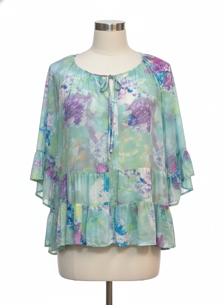 Cupio · 3/4 Sleeve Abstract Floral · XLarge · MintMulti