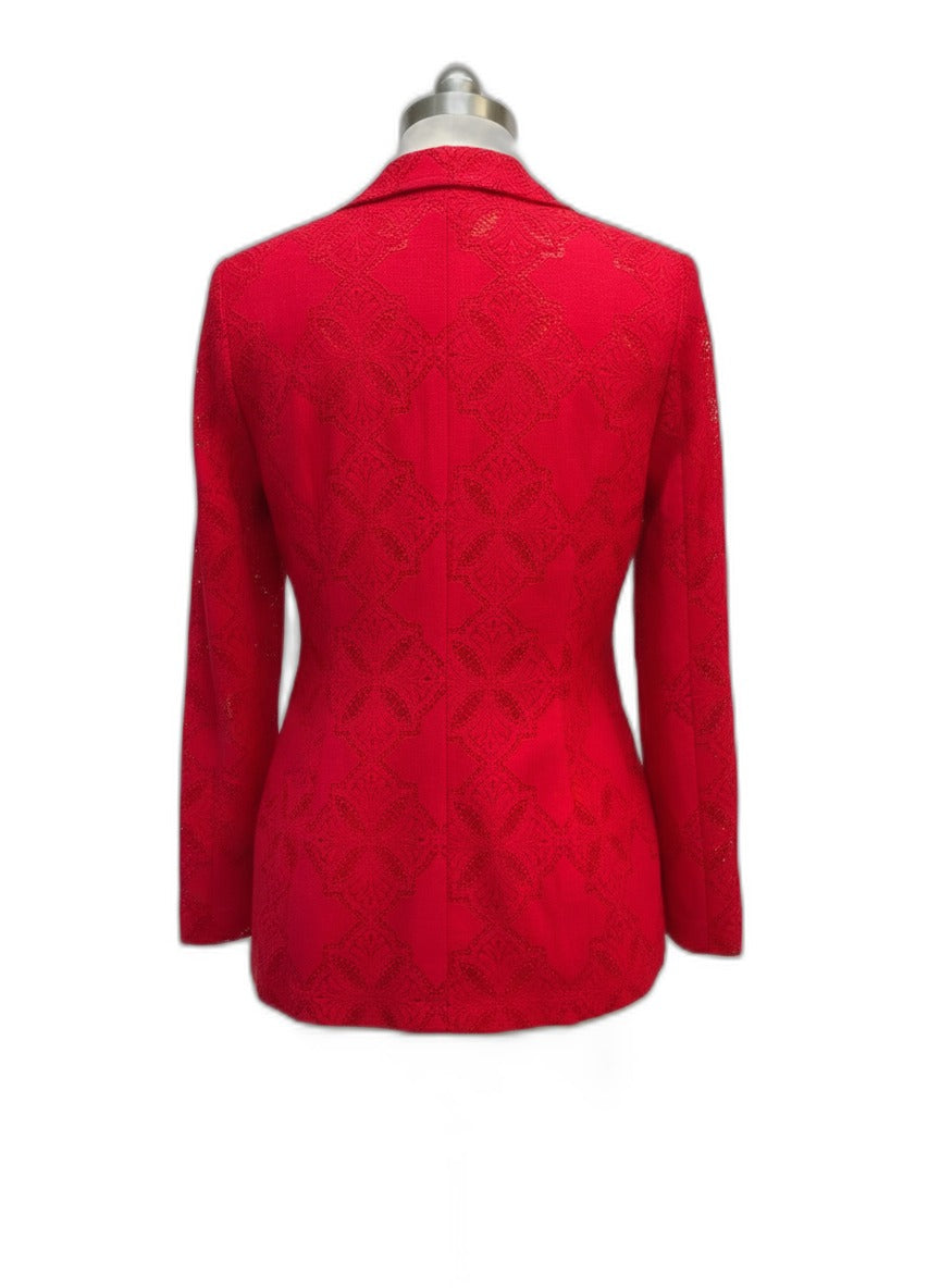 Chico's · Button Up Blazer, Red Lace Detail · Medium · Red