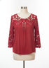Sundance · Embroidered eyelet lace sleeve and neck top · Medium · Crimson