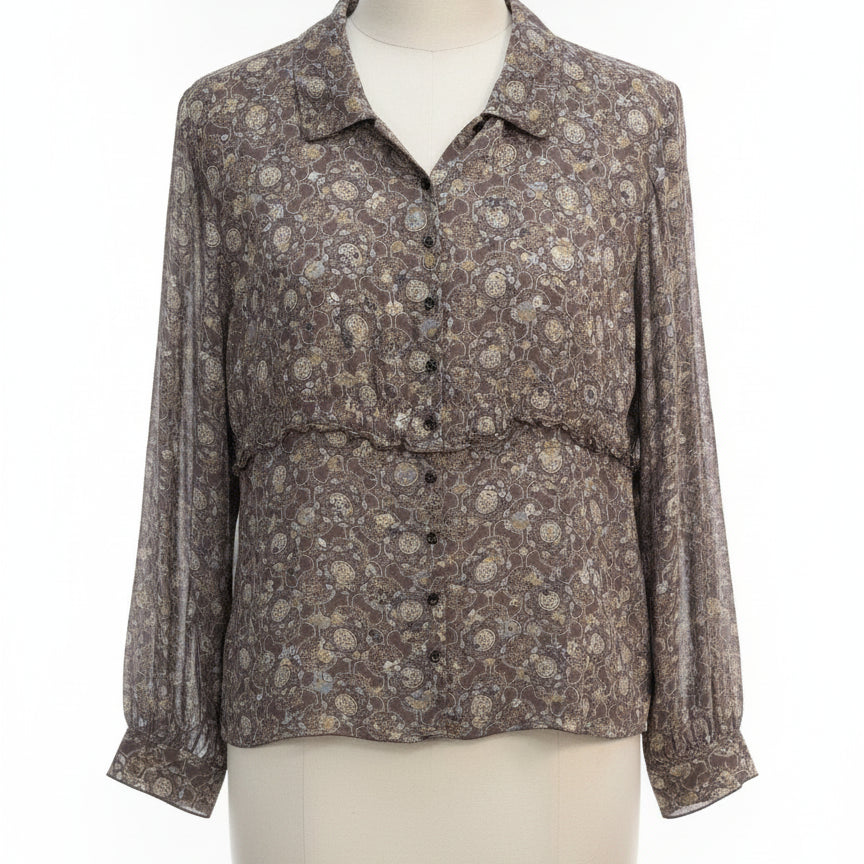 J. Jill · Geoprint LongSleeve Shirt · Large · GrayBlue